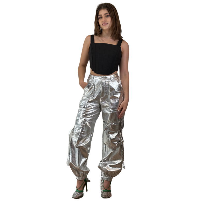 Bling pantalon cargo metalico